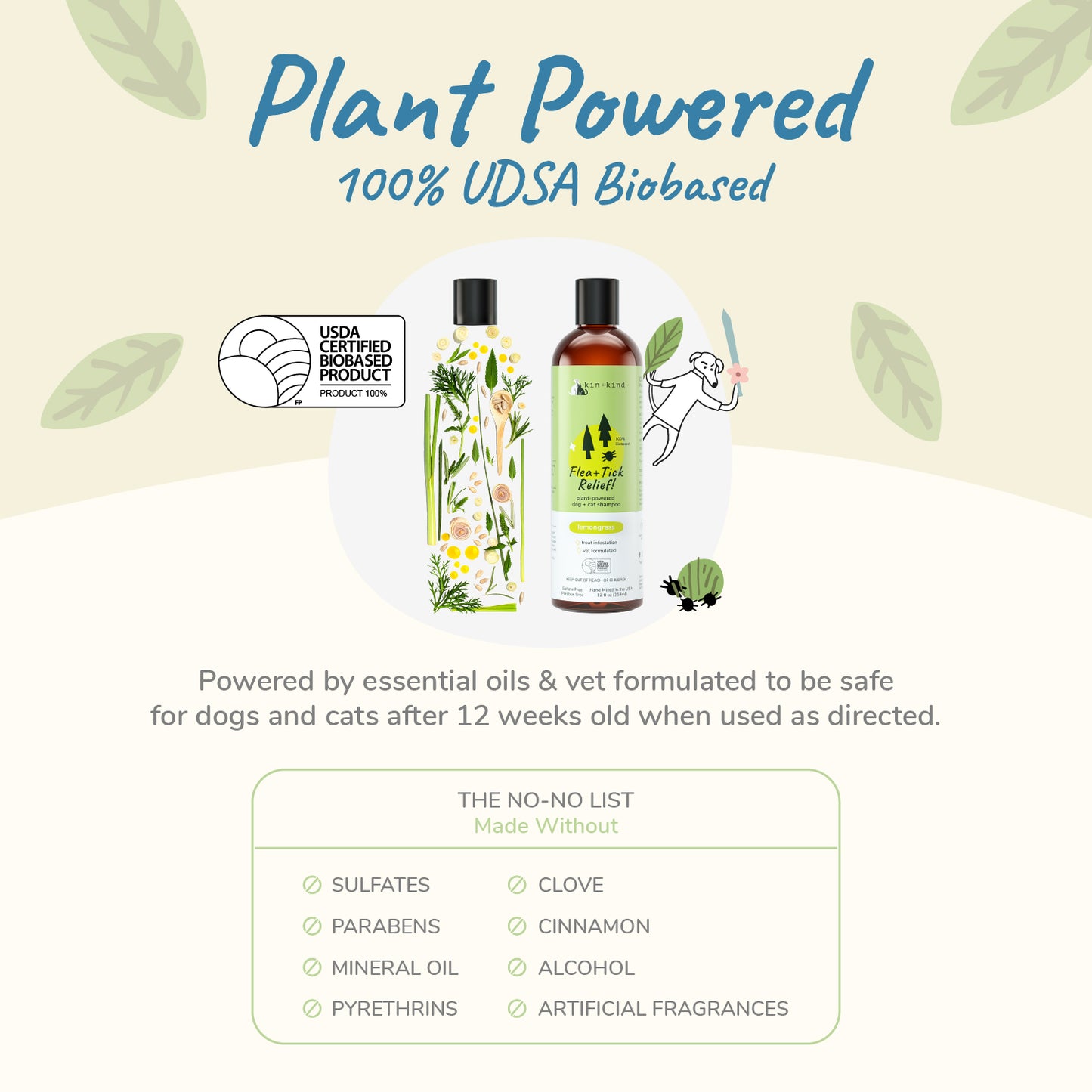 kin+kind Flea+Tick Relief Natural Shampoo (Lemongrass)