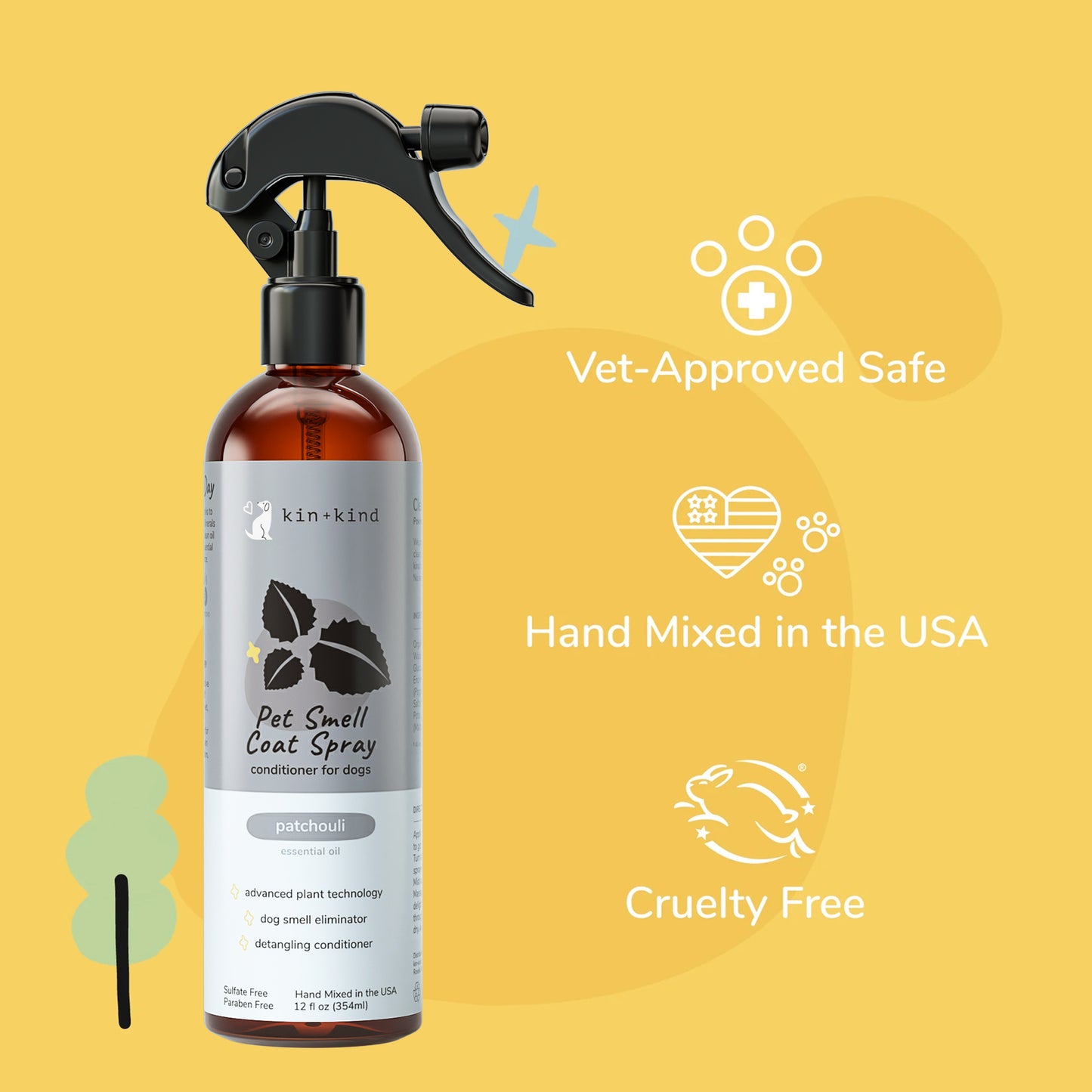 kin+kind Pet Smell Coat Spray for Dogs+Cat (Patchouli)