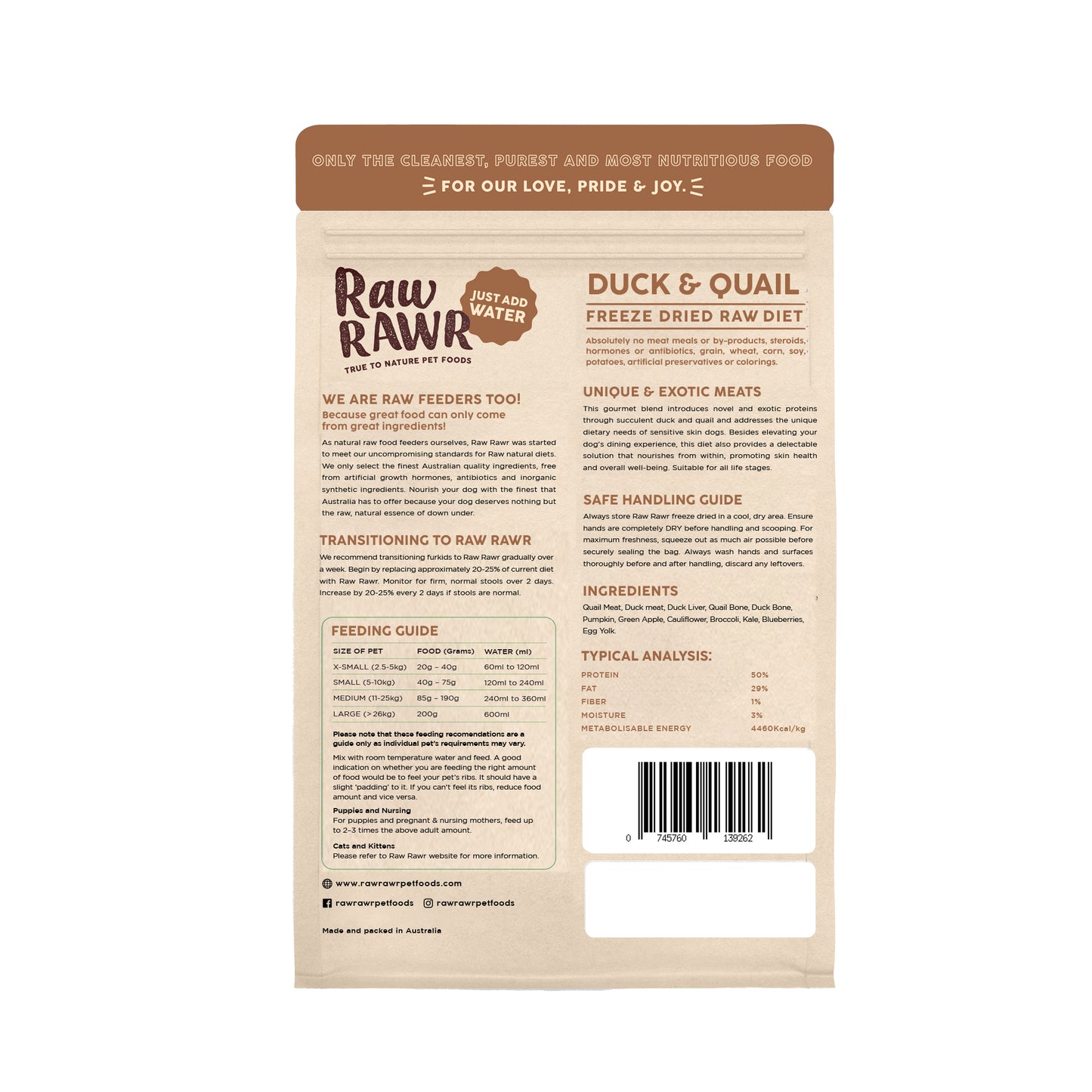 Raw Rawr Freeze Dried Raw Diet Duck & Quail
