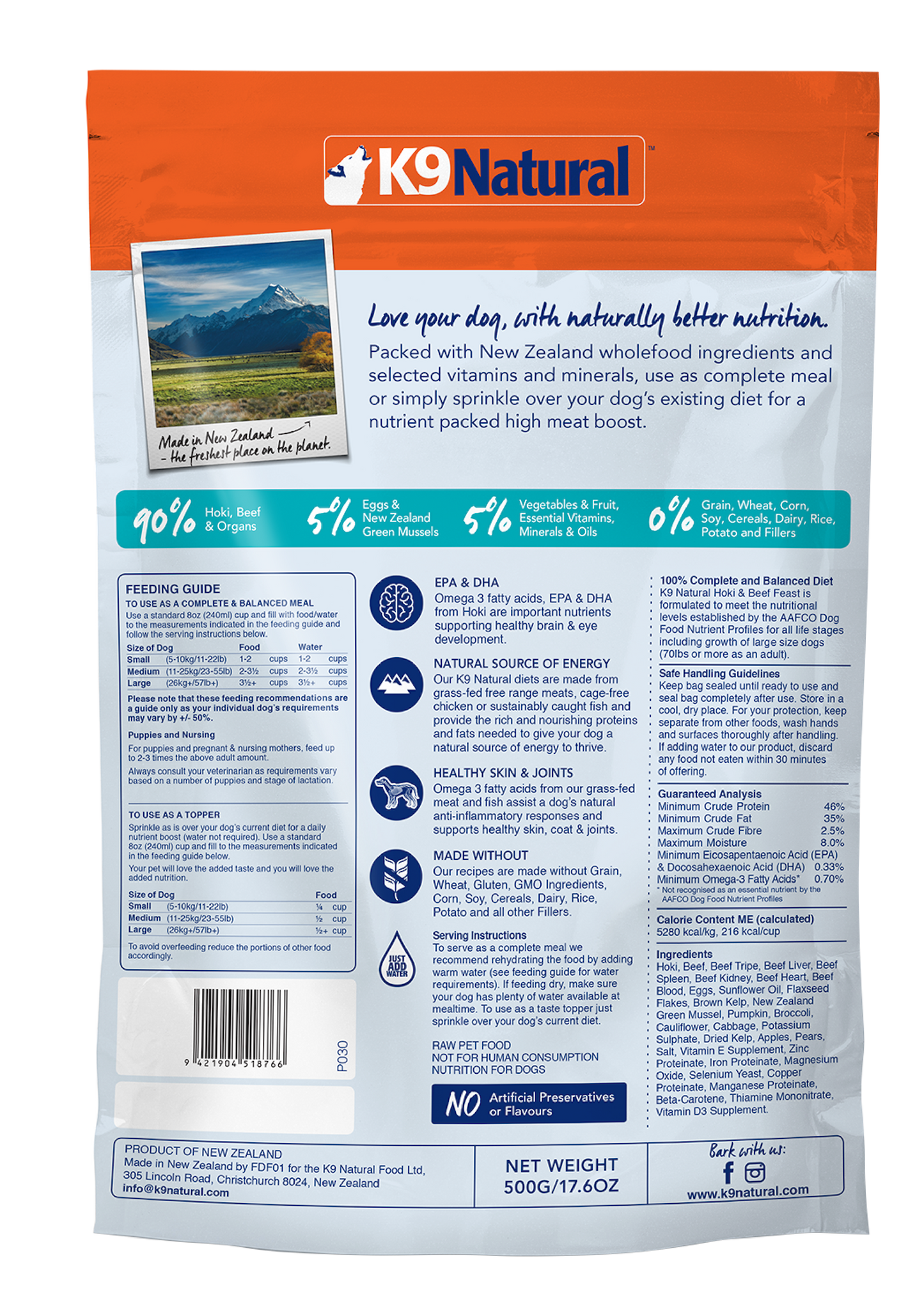 K9 Natural Freeze Dried Hoki & Beef Feast (500g)