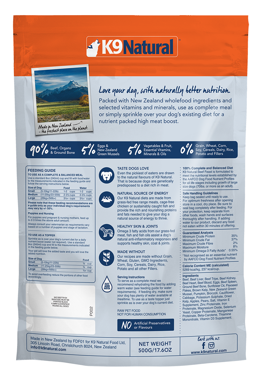 K9 Natural Freeze Dried Beef Feast (500g)